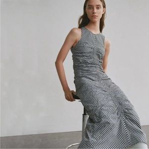 Zara Black & White Gingham ruched Maxi Dress BLOGGER FAVE sz s